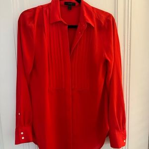 Cherry Red J.Crew Blouse with Pleats, Size 4